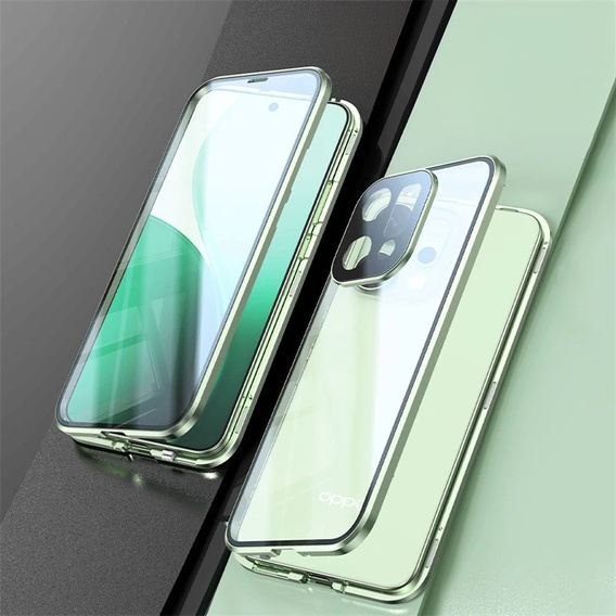 Pouzdro pro Oppo Reno 14, magnetické dvojité sklo, průhledné se zelenými stranami
