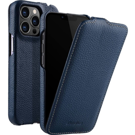 MELKCO flipové pouzdro pro iPhone 14 Pro, kožené, flipové, námořnicky modré