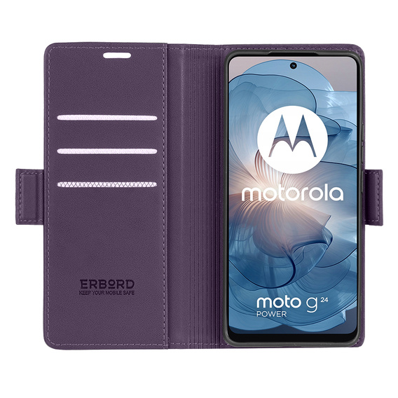 Pouzdro pro Motorola Moto G24 Power, ERBORD Glossy Litchi, flipová peněženka, fialové