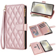 Pouzdro s klopou pro Samsung Galaxy A56 5G, Rhombus Crossbody Leather, růžové rose gold