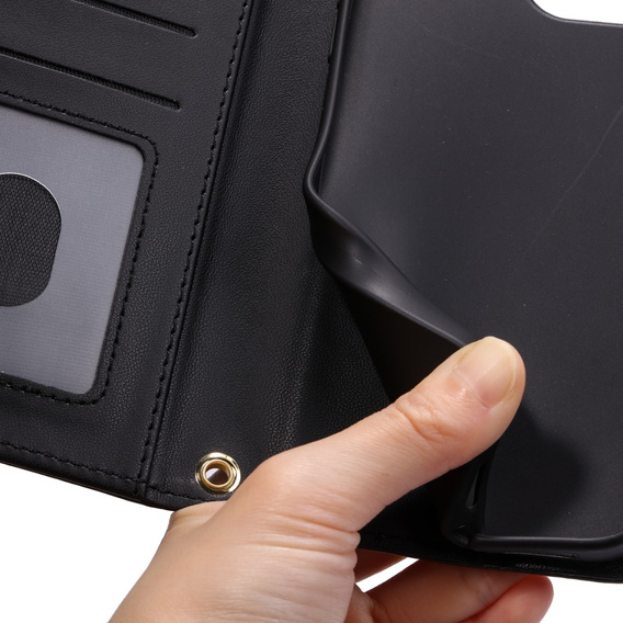 Pouzdro s klopou pro iPhone 16 Plus, Rhombus Crossbody Leather, černé