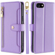 Klopové pouzdro pro iPhone 16E, Wallet Zipper Pocket, fialové