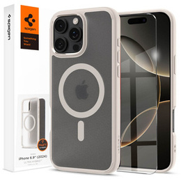 Pouzdro MagSafe Spigen pro iPhone 16 Pro Max, Ultra Hybrid, transparentní / titanová + 9H tvrzené sklo