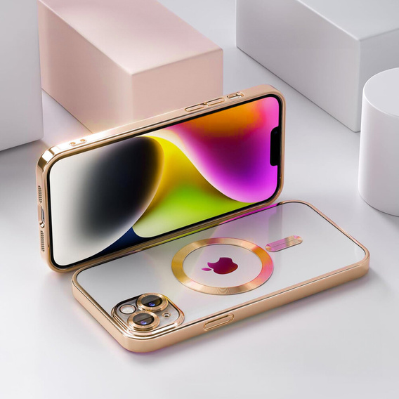 Pouzdro pro iPhone 14 Plus, Electro MagSafe, zlaté + sklo na displej