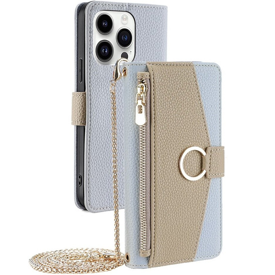 Flipové pouzdro Wallet Zipper Pocket pro iPhone 14 Pro, Wallet Zipper Pocket, se zrcátkem, modré