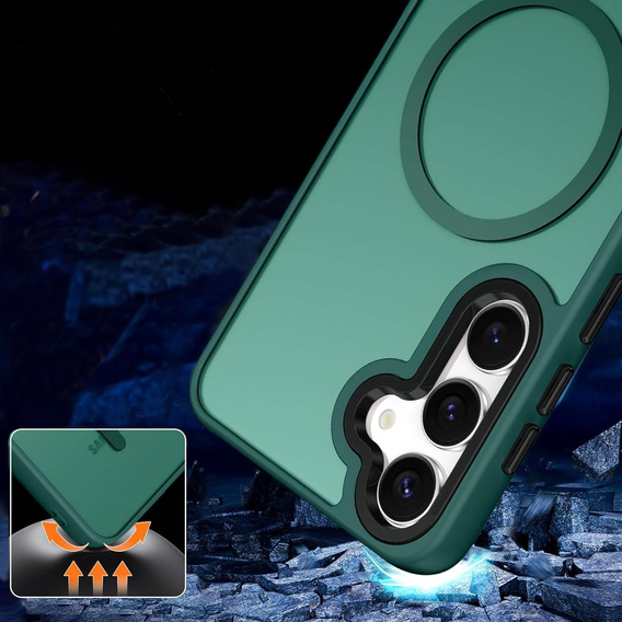 Pouzdro pro Samsung Galaxy S21 FE, pro MagSafe, ERBORD Matt Case, zelený + sklo na displej