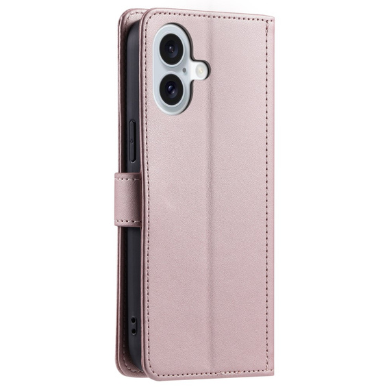 Pouzdro s klopou pro iPhone 16 Plus, Rhombus Crossbody Leather, růžové rose gold