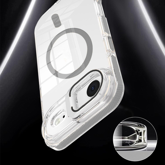 Pouzdro pro iPhone Air, pro MagSafe, se stojánkem, průhledné s šedými vložkami