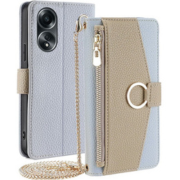 Flipové pouzdro Wallet Zipper Pocket pro Oppo A58 4G, Wallet Zipper Pocket, se zrcátkem, modré