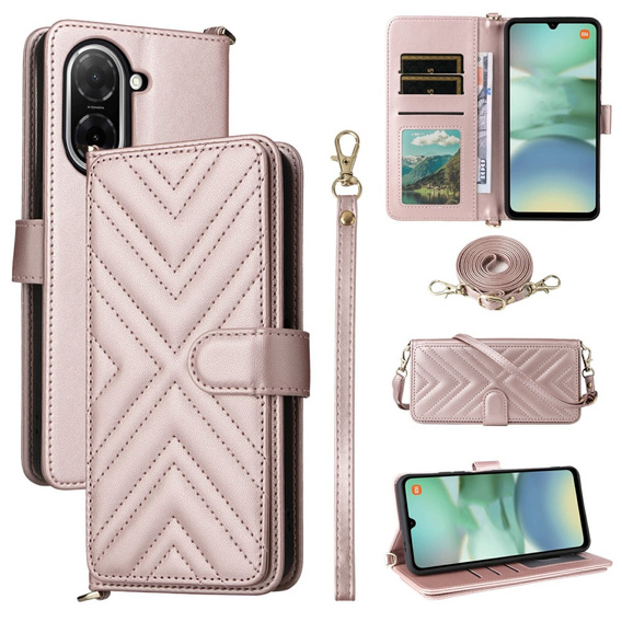 Flipové pouzdro pro Xiaomi Redmi A5, Crossbody Leather Wallet, růžové