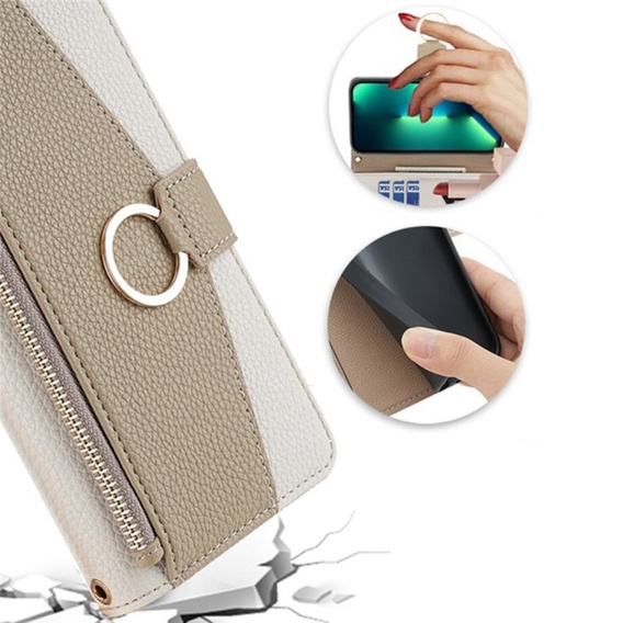 Flipové pouzdro Wallet Zipper Pocket pro iPhone 7 / 8 / SE (2020) / SE (2022), Wallet Zipper Pocket, se zrcátkem, bílé