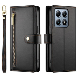 Klopové pouzdro pro Xiaomi 14T Pro, Wallet Zipper Pocket, černé