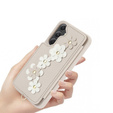 Pouzdro pro Samsung Galaxy A55 5G, Leather Flower Card Slot, béžové