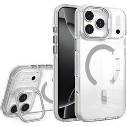 Pouzdro pro iPhone 17 Pro, pro MagSafe, se stojánkem, průhledné s šedými vložkami