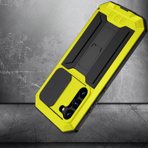 Pancéřové pouzdro pro Samsung Galaxy S23, R-JUST CamShield Slide, žluté / černé