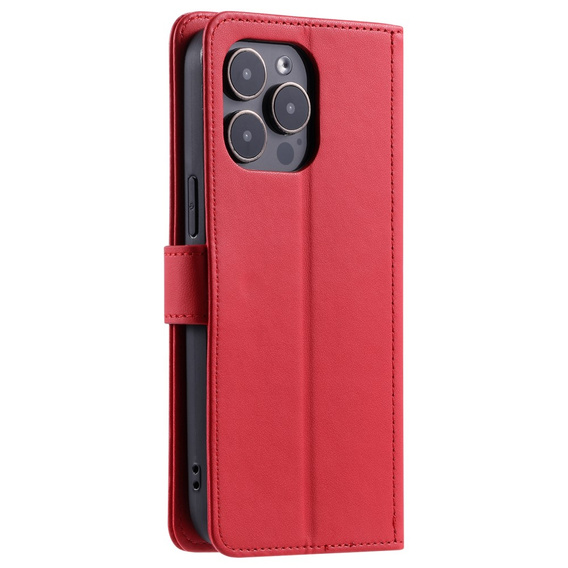 Pouzdro s klopou pro iPhone 16 Pro, Rhombus Crossbody Leather, červené