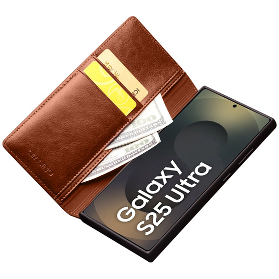 Flipové pouzdro pro Samsung Galaxy S25 Ultra, QIALINO Leather Wallet, hnědé