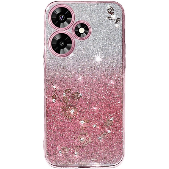 Pouzdro pro Infinix Hot 30, Glitter Flower, růžové rose gold