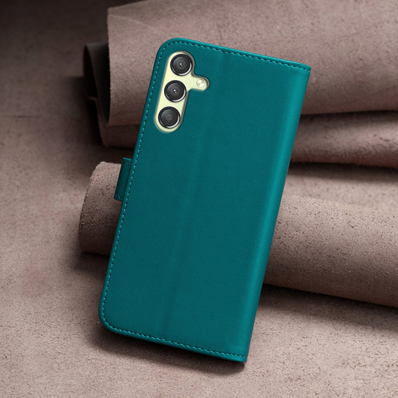 Klopové pouzdro pro Samsung Galaxy A25 5G, BINFEN Wallet, zelené + 9H sklo 