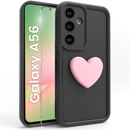Pouzdro pro Samsung Galaxy A56 5G, Silicone Heart, černé + 9H tvrzené sklo