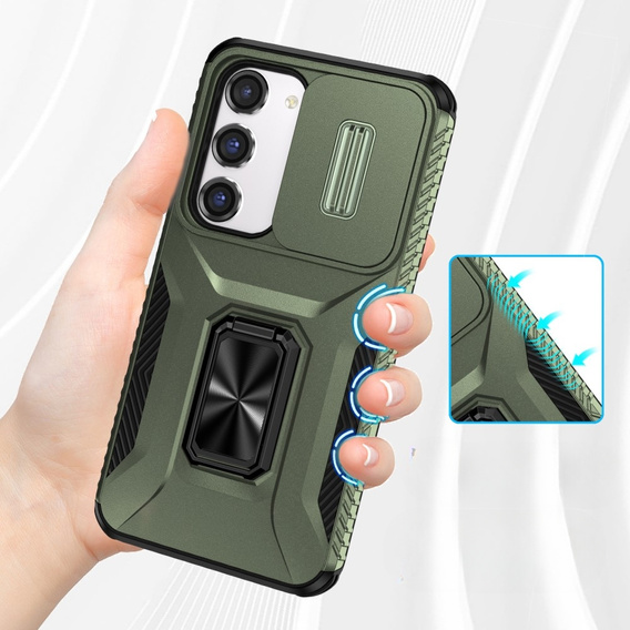 Pouzdro pro Samsung Galaxy S23, posuvný kryt objektivu, zelené