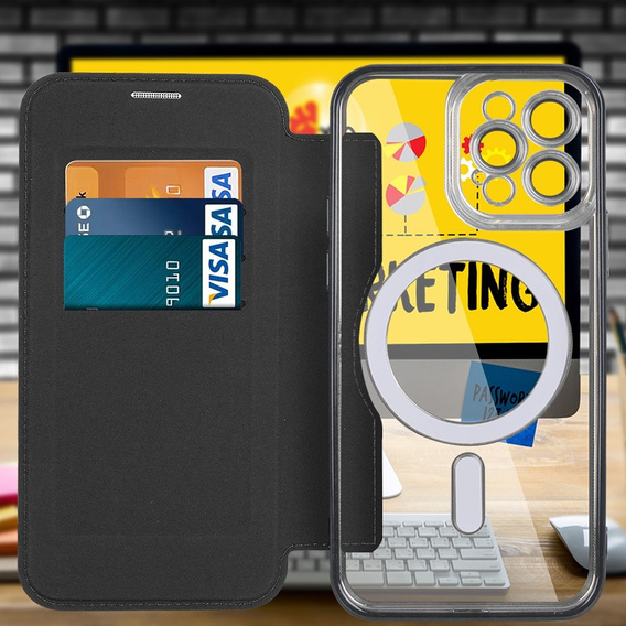 Klopové pouzdro pro iPhone 12 Pro Max, RFID Wallet MagSafe CamShield, černé