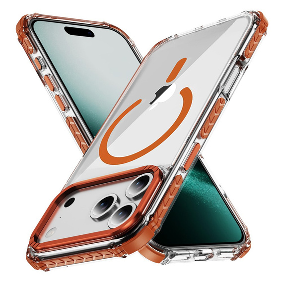 Pancéřové pouzdro MagSafe čiré s oranžovými boky pro iPhone 17 Pro
