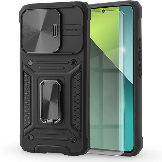 Pancéřové pouzdro pro Xiaomi Redmi Note 13 Pro 5G, CamShield Slide, černé + tvrzené sklo 9H