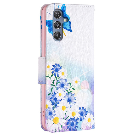 Klopové pouzdro pro Samsung Galaxy M34, Wallet, butterfly & flowers, bílé