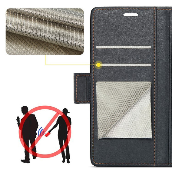 Pouzdro pro Oppo Reno 13F / Oppo Reno 13FS, ERBORD Glossy Litchi, flipová peněženka, černé