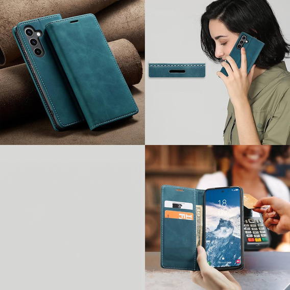 Pouzdro pro Samsung Galaxy A55, ERBORD Vintage peněženka s klopou, modré + sklo na displej