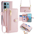 Klopové pouzdro pro Xiaomi Redmi Note 13 Pro 5G, Wallet Zipper Pocket, růžové