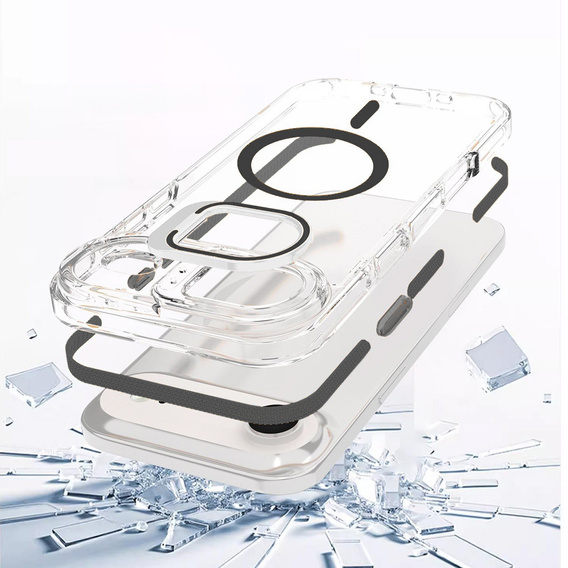 Pouzdro pro iPhone Air, pro MagSafe, se stojánkem, průhledné s černými vložkami