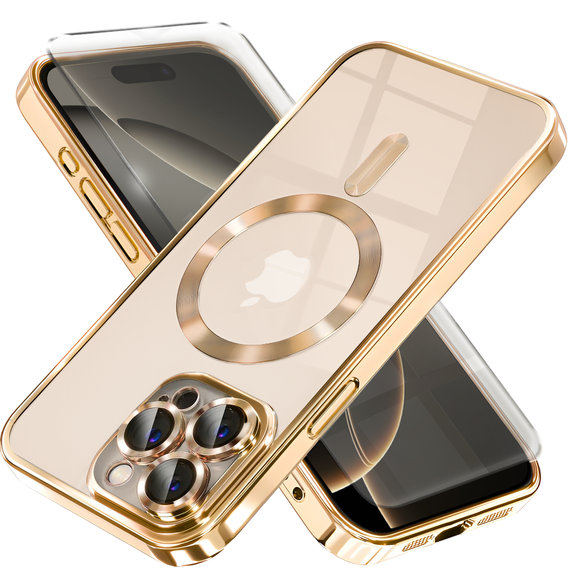 Pouzdro pro iPhone 11 Pro Max, Electro MagSafe, zlaté + sklo na displej