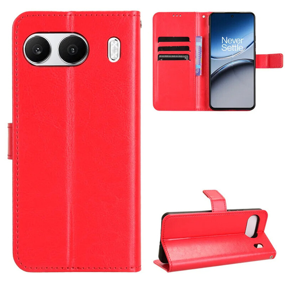 Klopové pouzdro pro OnePlus Nord 4, Crazy Horse Wallet, červené