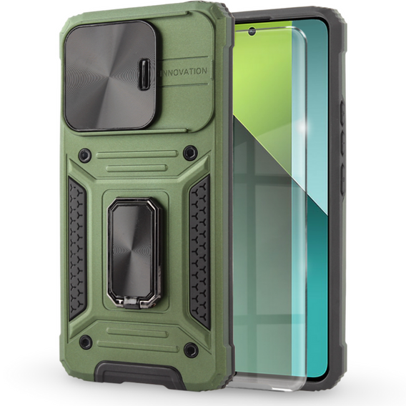 Pancéřové pouzdro pro Xiaomi Redmi Note 13 Pro 5G, CamShield Slide, zelené + tvrzené sklo 9H