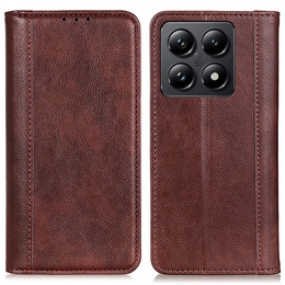 Pouzdro pro Xiaomi 14T, Wallet Litchi Leather, hnědé