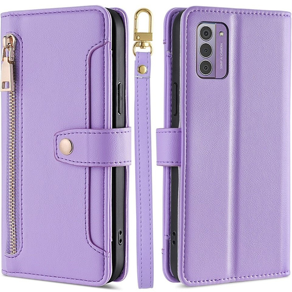 Klopové pouzdro pro Nokia G42, Wallet Zipper Pocket, fialové
