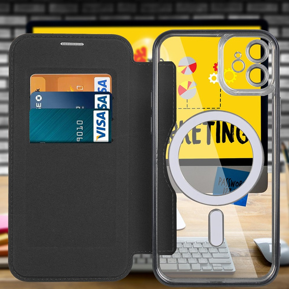 Klopové pouzdro pro iPhone 11, RFID Wallet MagSafe CamShield, černé