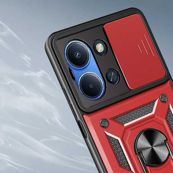 Pancéřové pouzdro pro Xiaomi Redmi 15C 4G/LTE, s ochranou fotoaparátu, se stojánkem, červené