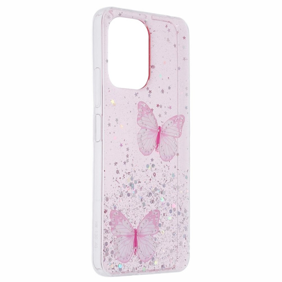 Pouzdro pro Xiaomi Redmi 13C / Poco C65, Glitter Butterfly, růžové