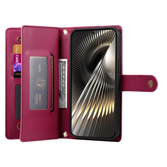 Klopové pouzdro pro Xiaomi Poco X7 Pro 5G, Wallet Zipper Pocket, červené