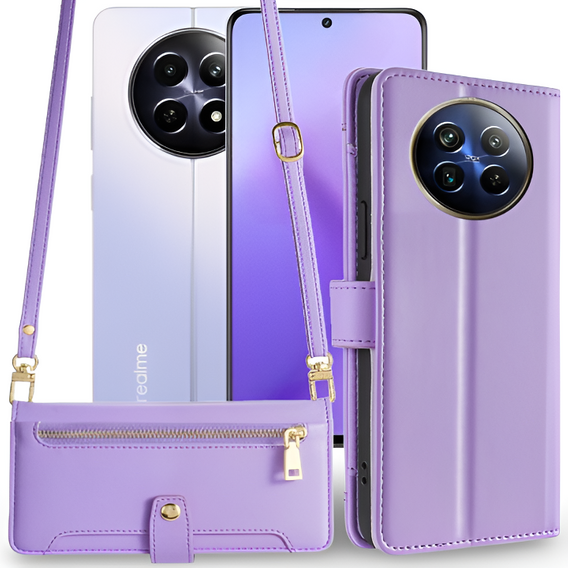 Klopové pouzdro pro Realme 12, Wallet Zipper Pocket, fialové