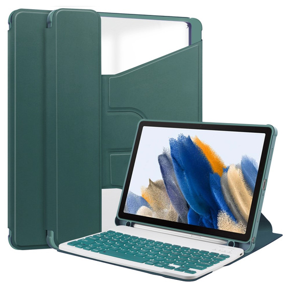 Pouzdro s klávesnicí pro Samsung Galaxy Tab A9+, Rotary 360° Leather, tmavě zelené