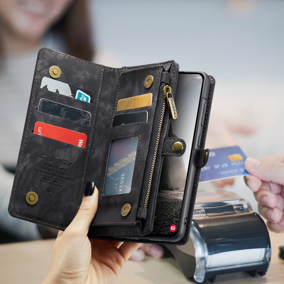 CASEME pouzdro pro Samsung Galaxy A56 5G, Retro Leather Wallet, s páskem, černé