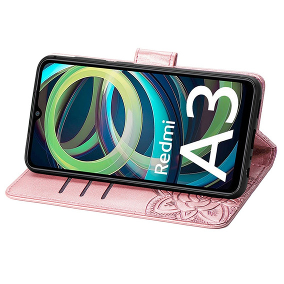 Klopové pouzdro pro Xiaomi Redmi A3, Butterfly, růžové rose gold