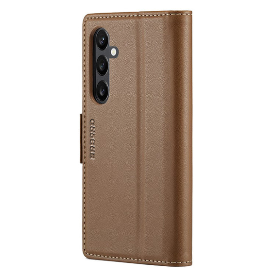 Pouzdro pro Samsung Galaxy A55, ERBORD Glossy Litchi, flipová peněženka, hnědé
