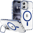 Pouzdro pro iPhone 17, pro MagSafe, se stojánkem, průhledné s tmavě modrými vložkami
