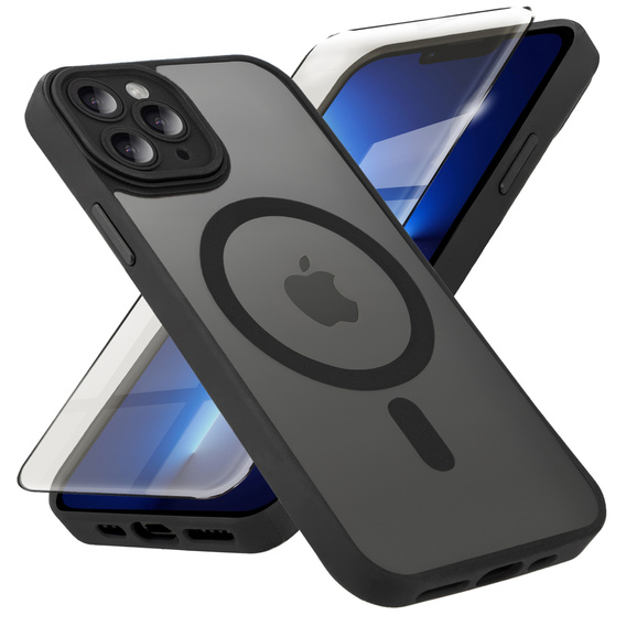 Pouzdro pro iPhone 16 Pro Max, pro MagSafe, ERBORD Matt Case, černý + sklo na displej
