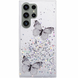 Pouzdro pro Samsung Galaxy S24 Ultra, Glitter Butterfly, bílé